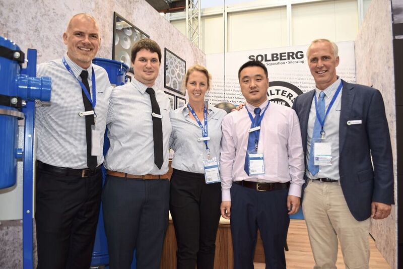 Celebrating a new office and 50 years of Solberg filters (l–r): Nicolei Rademacher, David De Herdt, Sarah Solberg, Martin Qian, Tor Solberg (Butcher/CHEMICAL ENGINEERING)