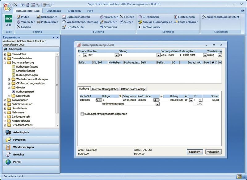 Office Line Evolution 2009 wurde in Bezug auf Oberfläche und Benutzerführung komplett an Microsoft Office 2007 angepasst, was den Einarbeitungsaufwand deutlich reduzieren soll. Im Bild das Rechnungswesen-Modul. (Archiv: Vogel Business Media)