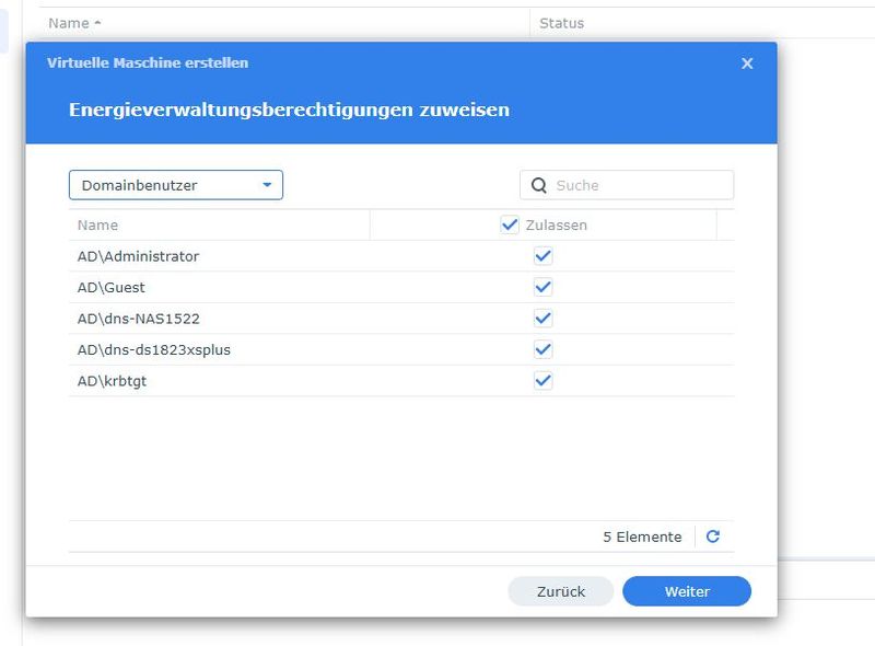 Anpassen der Berechtigungen für eine VM in Synology Virtual Machine Manager. Hier wird auch Synology Directory Server und Active Directory unterstützt. (Bild: Joos - Synology)