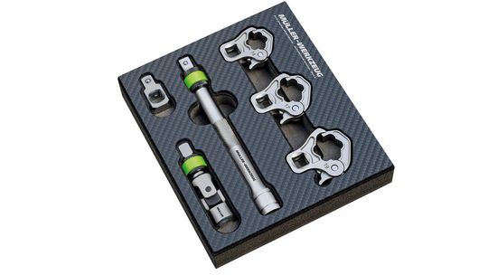Das Set besteht aus insgesamt secht Teilen und wird in einer Carbon-Schale ausgeliefert.(Bild:  Müller Werkzeug)