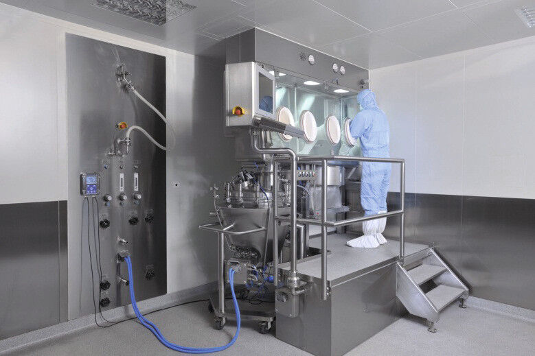 Bild 8: Komplettansicht eines Isolators mit angedocktem konischem Ansatzbehälter (Bild: Waldner)