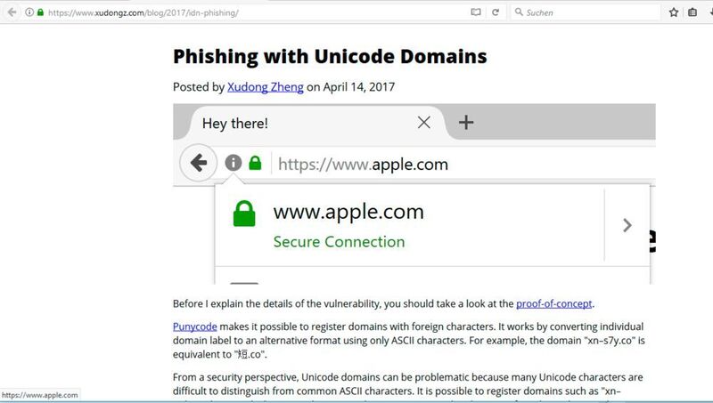Maus positioniert auf den POC-Link mit URL-Anzeige (links unten) im Browser-Fenster bei Firefox (R. Dombach)