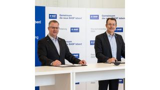 Sinischa Horvat, Vorsitzender des Betriebsrats der BASF; Michael Heinz, Mitglied des Vorstands der BASF und Standortleiter Ludwigshafen (BASF)