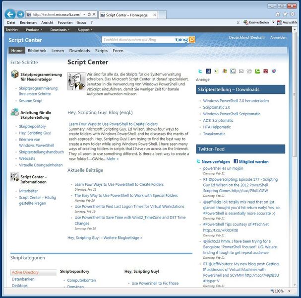 Abbildung 1: Homepage des Microsoft Script Centers. Die Website bietet einen schnellen und kostenlosen Einstieg in die Skriptprogrammierung mit Powershell und Visual Basic. (Archiv: Vogel Business Media)