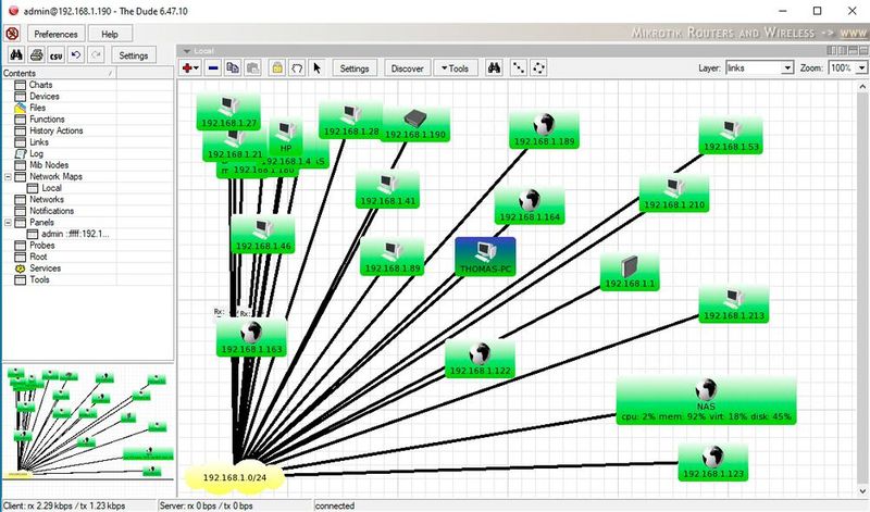 Fertiggestellt Netzwerkkarte mit Werkzeugen zur Analyse. (Bild: Joos / MikroTik)