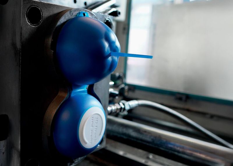 Dieses 2-K-Bauteil hängt während der Fertigung auf einer modernen Spritzgussmaschine noch im Werkzeug. Es handelt sich um eine Box für die Aufbewahrung von Äpfeln. Speedpart kann solch komplexe Kunststoffteile vom Prototypen bis zur Kleinserie anbieten.  (Bild: Speedpart)