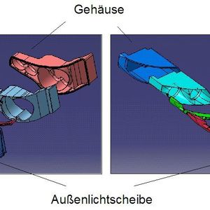 Die Konstruktion: Aufbau einer Heckleuchte (links) und eines Scheinwerfers (rechts).