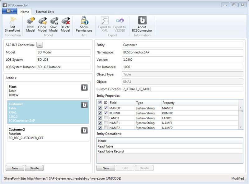Hauptdialog des BCS Connectors: Anwender können hier ihr Datenmodell mit detaillierten SAP-Schnittstelleninformationen modellieren. (Bild: Theobald Software)