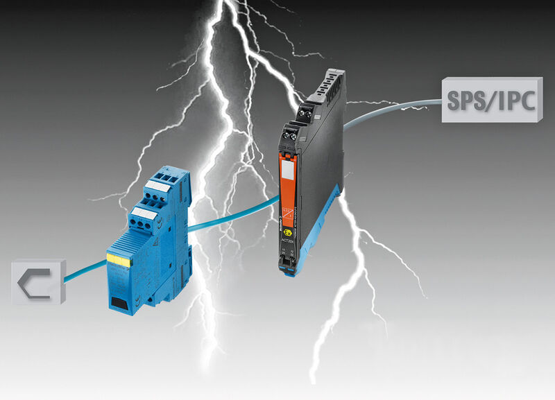 Bild 2: Komplettlösung für eigensichere Stromkreise: Blitz- und Überspannungsschutz Varitector SPC EX und Signaltrennwandler ACT20X. (Bild: Weidmüller)