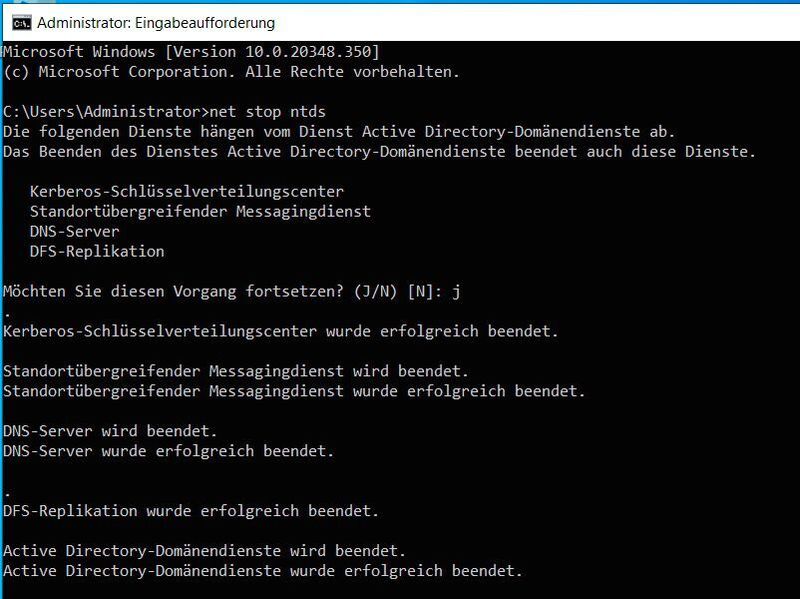 Beenden des Systemdienstes von Active Directory auf einem Domänencontroller. (Joos / Microsoft)