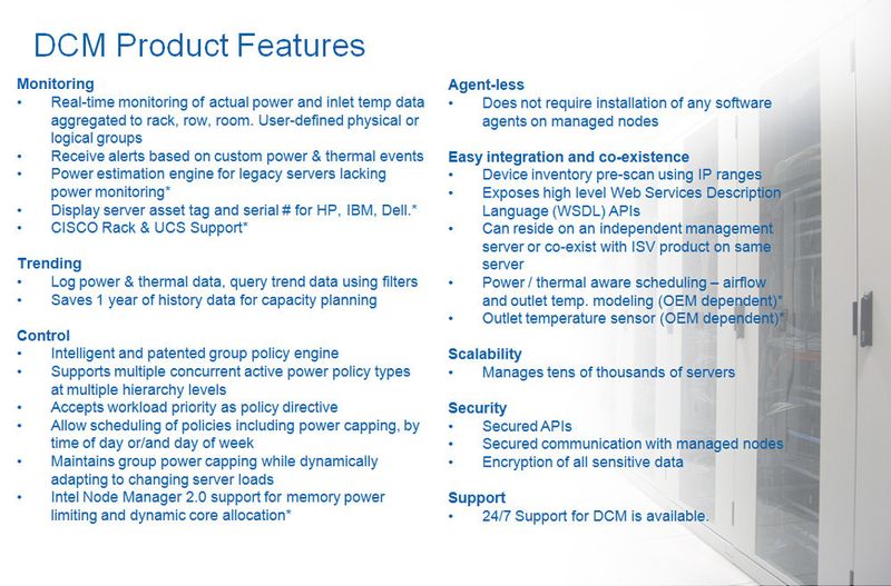 Ausgewählte Produkt-features von Intel DCM im Überblick (Bild: Intel)