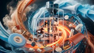 Eirichs Messestand bei der diesjährigen Ceramitec macht erlebbar, wie der Prozess der Keramikherstellung von und mit den Elementen lebt und sie verbindet; dieses Bild wurde mithilfe von KI erstellt. (Bild: Eirich)