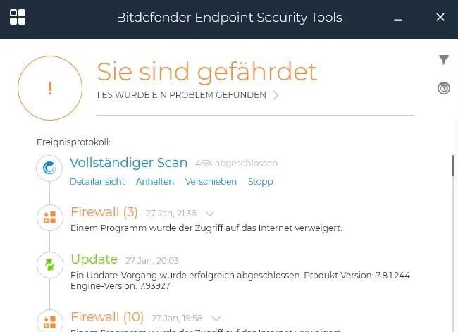 Ein Endpoint mit Problemen. (Bild: Bitdefender - IT-Testlab Dr. Güttich)