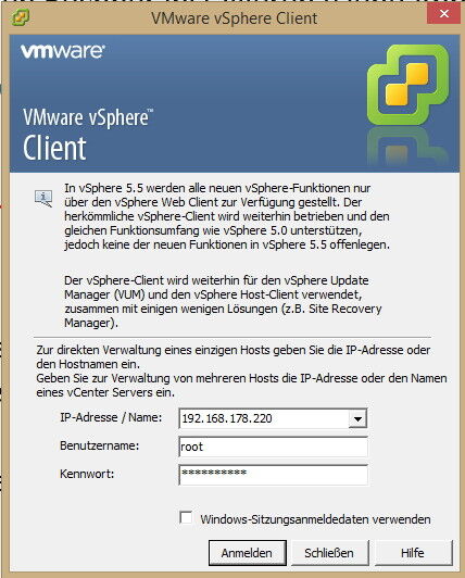 Abbildung 2: Zur Verwaltung von ESXi wird zunächst der Windows-Client verwendet. (Bild: Joos)