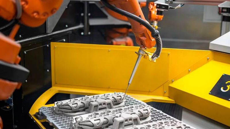 Den „(R)Evolution Award{ hat Laempe Mössner Sinto gewonnen. Das Unternehmen hat ein 3D-Drucksystem für die Großserienproduktion von Sandkernen entwickelt und bei BMW erfolgreich in Betrieb genommen. Das System produziert mehr als 1.100 Kerne pro Tag und zählt damit zu den schnellsten Binder-Jetting-Druckern weltweit. (Bild: Laempe Mössner Sinto GmbH)