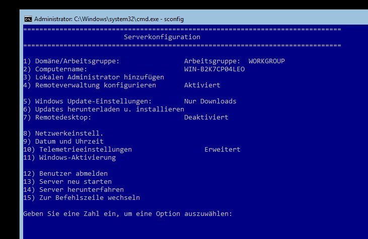 Core-Server verfügen über eine eingeschränkte, grafische Oberfläche. In dieser lassen sich viele Einstellungen verwalten. (Joos / Microsoft)