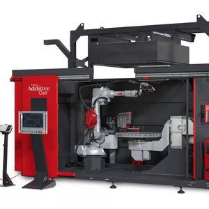 Die Fronius Additive Cell, wie sie auf der Formnext zu sehen sein wird. Es handle sich laut Hersteller um ein fein abgestimmtes Gesamtsystem aus additiver Fertigung, Software und Automatisierung per Roboter.(Bild:  Fronius International)