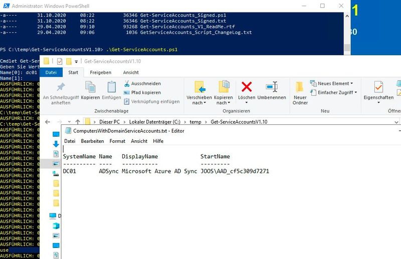 Anzeigen von Dienstkonten mit Benutzeranmeldungen aus Active Directory. (Bild: Microsoft / Joos)