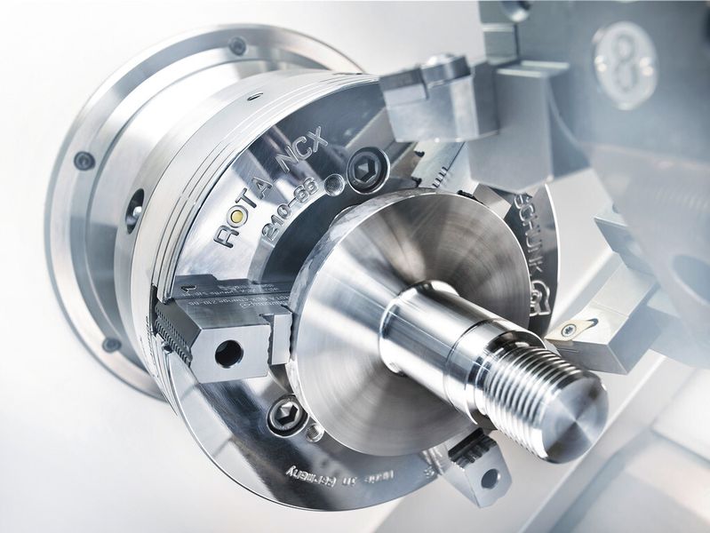 Auf CNC-Drehmaschinen mit Kurzhubzylinder soll das universell einsetzbare Schnellwechselfutter Rota NCX von Schunk eine hohe Produktivität gewährleisten. (Bild: Schunk)