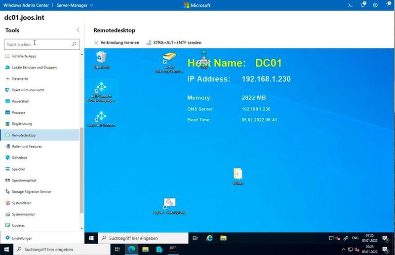 Mit dem Remotedesktop lassen sich Windows Server im Windows Admin Center verwalten. (Microsoft / Joos)