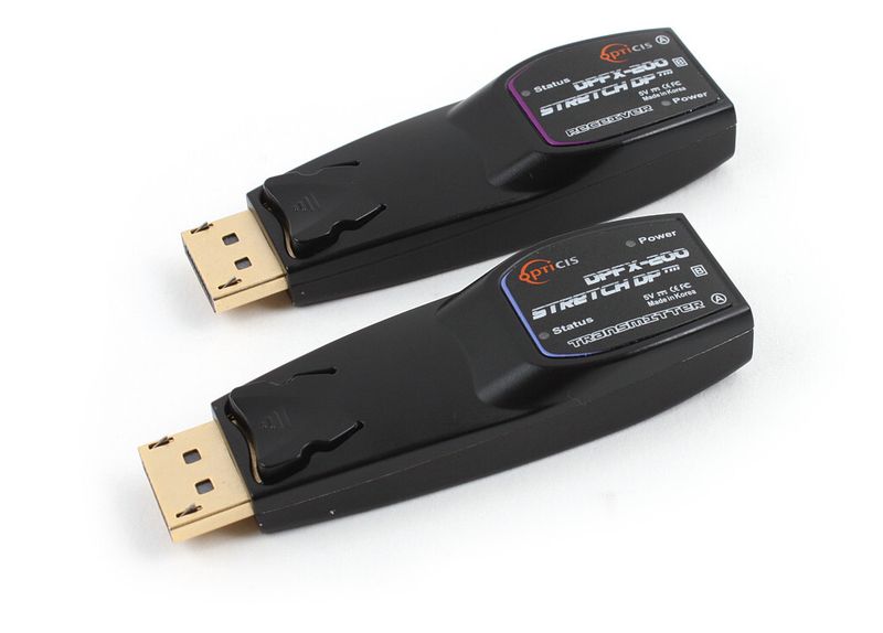 Problemlöser für die in der Medizintechnik üblichen Distanzen: Mit einer Gesamtdatenrate von 21.6 Gbps unterstützt der Display-Port-Extender DPFX-200 von Opticis die Darstellung von 4k-Auflösung bei 24 Bit Farbtiefe mit 60 Hz Bildfrequenz ohne Kompression. (Bild: Hy-Line)