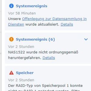 Wenn der DSM (DiskStation Manager) Probleme mit dem Speicher und dem RAID des Speicherpools meldet, sollten Admins auf einem Synology-NAS aktiv werden.(Bild:  Joos - Synology)