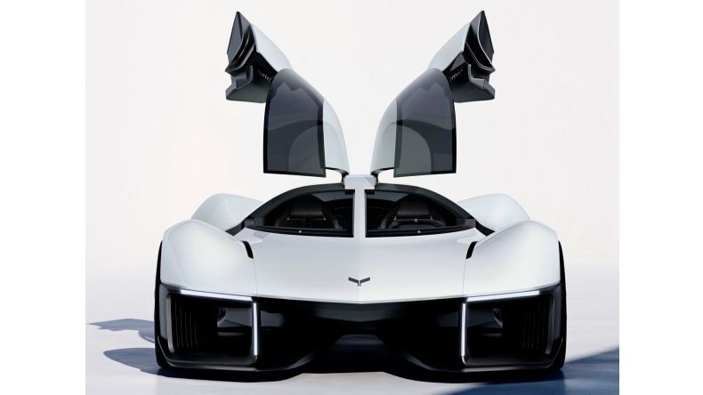 Wie es sich für ein Sportwagen-Konzept gehört, gibt es spektakulär öffnende Flügeltüren. (Bild: General Motors)