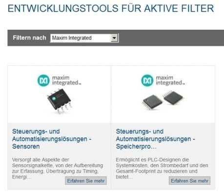Mouser-Tool-Center: Analoge & digitale IC-Entwicklungstools » Entwicklungstools für aktive Filter (Bild: Mouser)