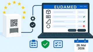 Die vier ersten Eudamed-Module, darunter die UDI-/Geräteregistrierung, müssen ab dem 28. Mai 2026 verwendet werden. (Bild: GPT Image Editor / KI-generiert)