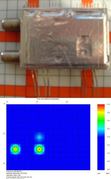 Bild 5: Selbe Platine wie in Bild 4, jedoch geschirmt – Die Wirkungsweise der Schirmung wird sehr deutlich. (Foto: dataTec)