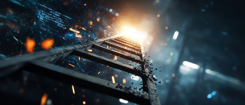 Wenn auf der Karriereleiter die unteren Sprossen fehlen, wird der Berufseinstieg schwierig.(Bild:  Midjourney / KI-generiert)