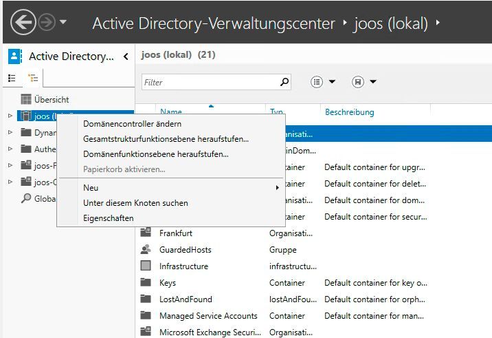 Konfigurieren der Funktionsebenen im Active-Directory-Verwaltungscenter. (Bild: Microsoft / Joos)