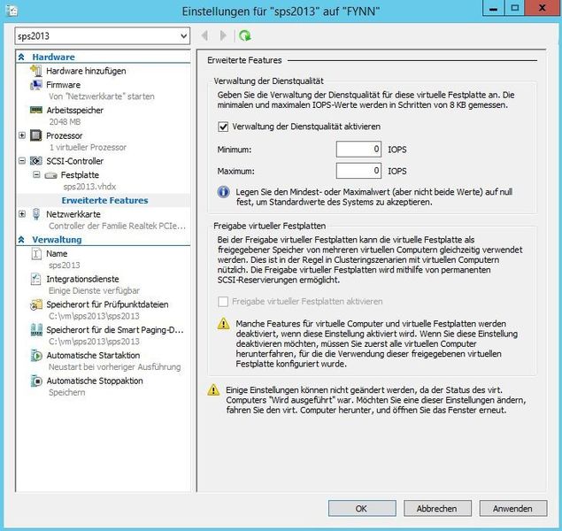 Abbildung 6: Den Speicherdurchsatz von virtuellen Servern steuern Administratoren jetzt direkt im Virtual Machine Manager. (Bild: Joos)