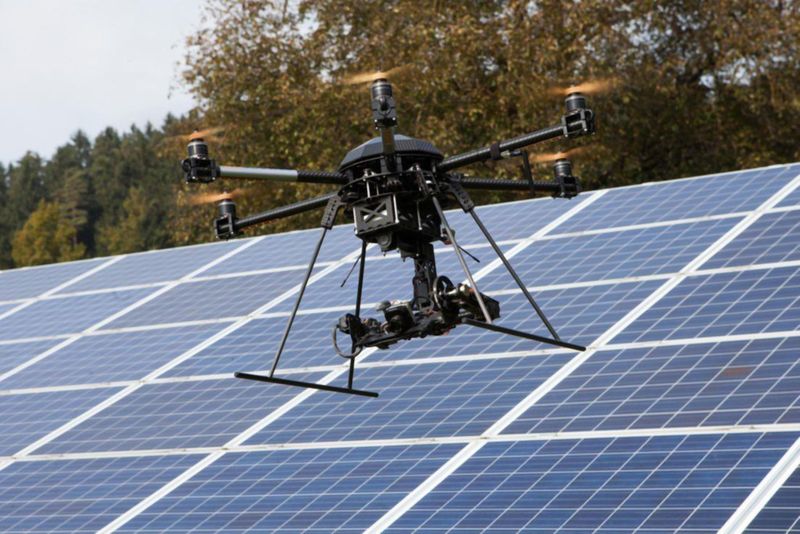 Der Flugroboter Air6 im Einsatz: Kontrolle von Photovoltaik-Anlagen. (Bild: Airborne Robotics)
