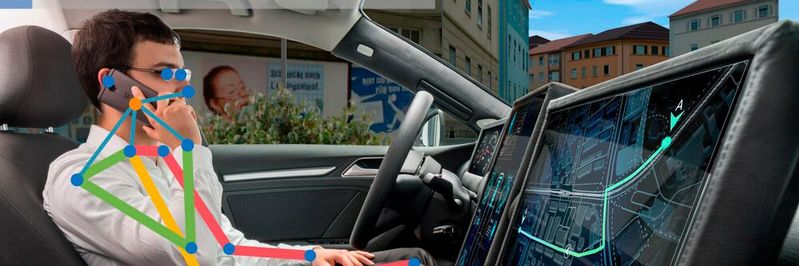 Das Occupant-Monitoring-System des Fraunhofer IOSB erkennt neben der Körperpose aller Insassen auch Aktivitäten und damit zusammenhängende Objekte.(Bild: © M. Zentsch/Fraunhofer IOSB)