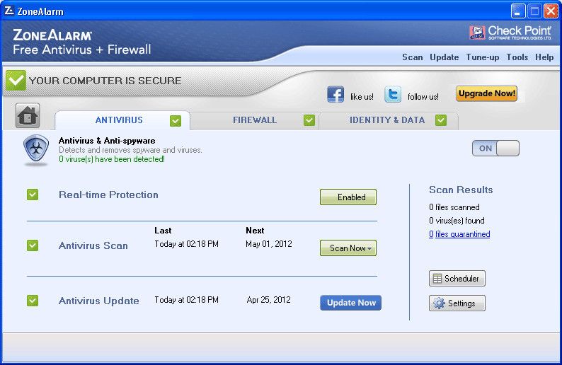 Der Antivirus-Bildschiurm zeigt auf einen Blick, wie ZoneAlarm Antivirus und Anti-Spyware den PC schützen und gibt schnellen Zugriff auf Updates und Scans. (Archiv: Vogel Business Media)