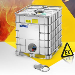 Der Ecobulk SX-D ist einsetzbar in EX Zonen 1 + 2. Bei der Variante SX-D OV kann das Füllgut über eine zusätzliche Auslaufarmatur nun auch sicher von unten entnommen werden.(Bild:  Schütz)