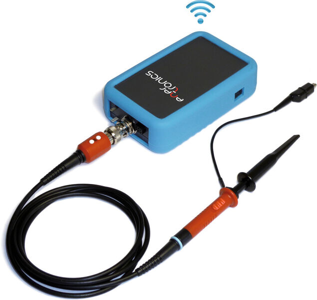 Bild 3: Die Wireless Voltage Probe von Enertronics mit konventionellem passivem Tastkopf zur Abschwächung des Eingangssignals (Bild: Gecko-Simulations/Enertronics)