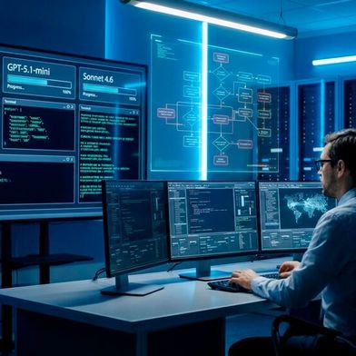 G DATA testete die LLMs GPT‑5.1, GPT‑5.1‑mini, Claude Sonnet 4.6 zur Malware‑Analyse in einem Zwei‑VM‑Setup mit MCP-Tooling und stellte fest, dass die Sprachmodelle einen deutlichen Zeitgewinn bei Skripten, aber unzuverlässige Urteile lieferten. (Bild: Gemini / Vogel IT-Medien GmbH / KI-generiert)