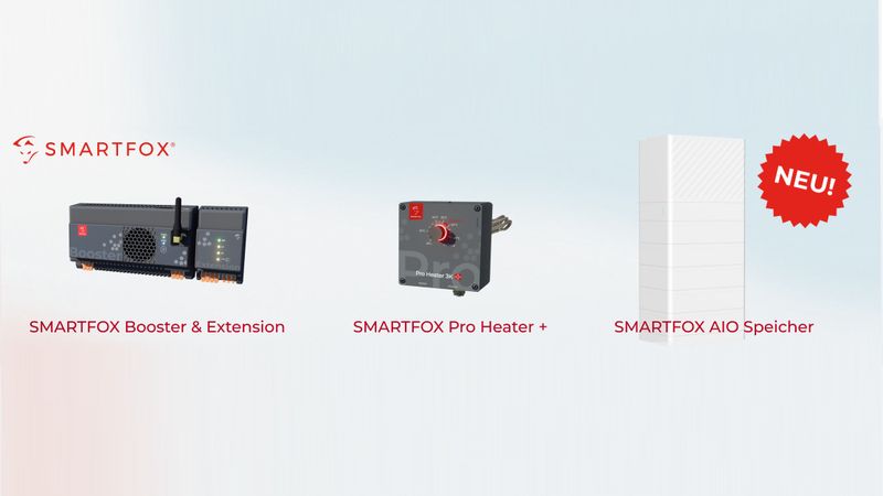 Drei Neuheiten rückt Smartfox in den Mittelpunkt des Messeauftritts auf der "Intersolar Europe": "Smartfox Booster" mit Booster Extension, "Smartfox Pro Heater +"  und "Smartfox AIO 15 K".(Bild:)