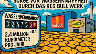 Ist das Red Bull Werk in Baruth zu durstig? Der Wasserverbrauch von 2,4 Millionen Kubikmeter pro Jahr löst Kritik aus.  (Bild: KI-generiert)