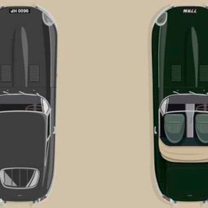 Frisch restauriert ab März 2021 zu haben: Die beiden Modelle der Reihe „E-Type 60 Collection“ gibt es nur im Doppelpack. Die sechs restaurierten Paare bestehen jeweils aus einem E-Type Coupé in der Farbe Flat Out Grey und einem Roadster in Drop Everything Green.(Bild:  Jaguar)