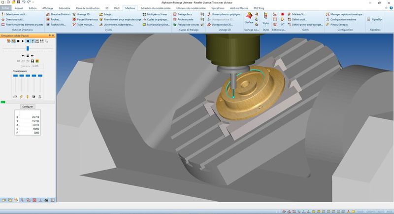 Vue du logiciel de FAO Alphacam. (Source : MW Programmation)