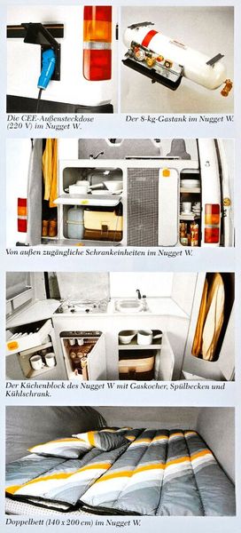 Gut zu sehen: Das frühe Nugget-Konzept mit der Küche quer im Heck. Und ebenfalls mit dabei: Das Porta Potti, das Chemieklo für die dringende Notdurft. (Bild: Ford)