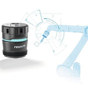 Sensorgestützte Ausgleichseinheit für Knickarm- und Linearroboter: Der Smart Flex Effector steigert Präzision und Produktivität, vermeidet Fehler und erlaubt mehr Automatisierung. (Bild:  Bosch Rexroth)