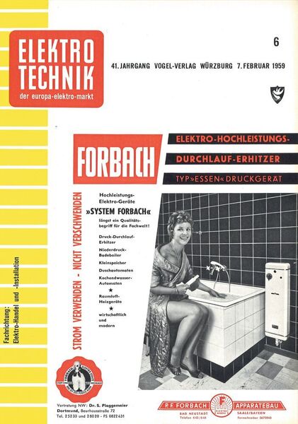 Die elektrotechnik im Jahr 1959 – immer noch spielen auch Haushaltsgegenstände eine große Rolle in der Zeitschrift – wie übrigens auch auf der Hannover Messe damals.  (elektrotechnik)