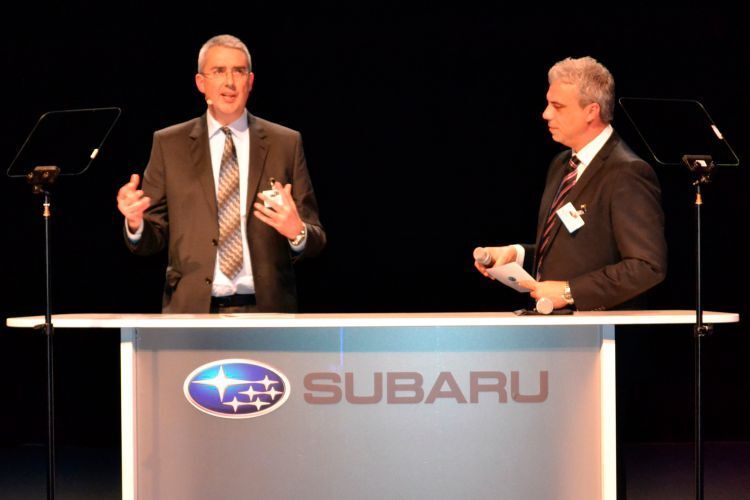 Jürgen Ehlenberger (l.), bei Subaru Deutschland verantwortlich für das Marketing, gab Einblicke in die Zielgruppenansprache. (Foto: Birgit Hiemann)