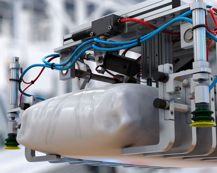 Sowohl der Arm als auch der Rahmen des Sackgreifers LBG-50 sind aus Aluminium gefertigt, was ihn robust und dennoch leicht macht, wie Piab betont. (Bild: Piab Vakuum)