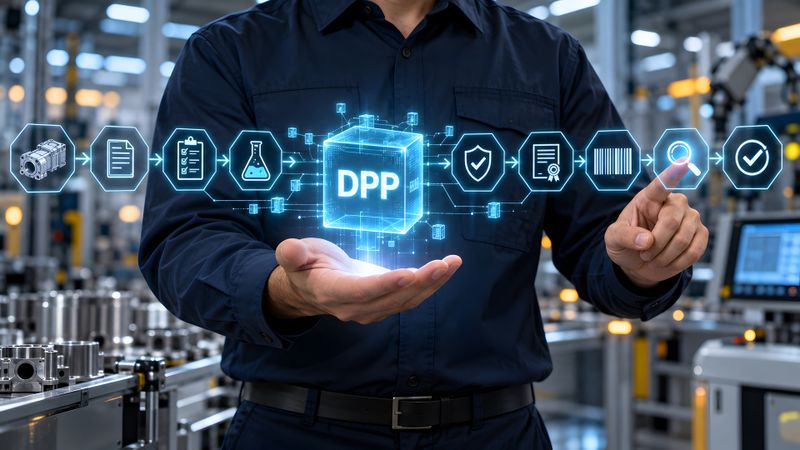 Ein scanbarer Code am Bauteil ist nur die Spitze: Die eigentliche Arbeit für den Digitalen Produktpass liegt in der sauberen Datenarchitektur eines Unternehmens.(Bild:  © NW Stock Art – stock.adobe.com_KI-generiert)