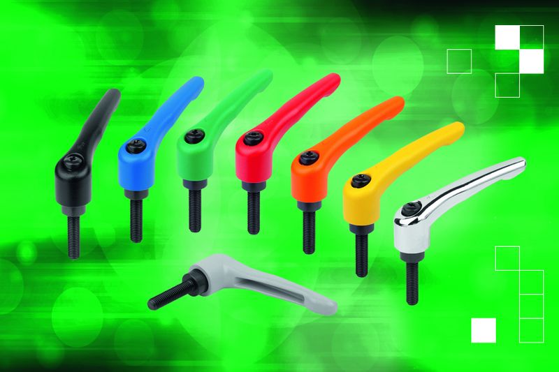 Die Norelem Klemmhebel aus Zinkdruckguss mit Außengewinde sind mit kunststoffbeschichtetem oder hochglanzverchromtem Griffhebel erhältlich. (Bild: Norelem)